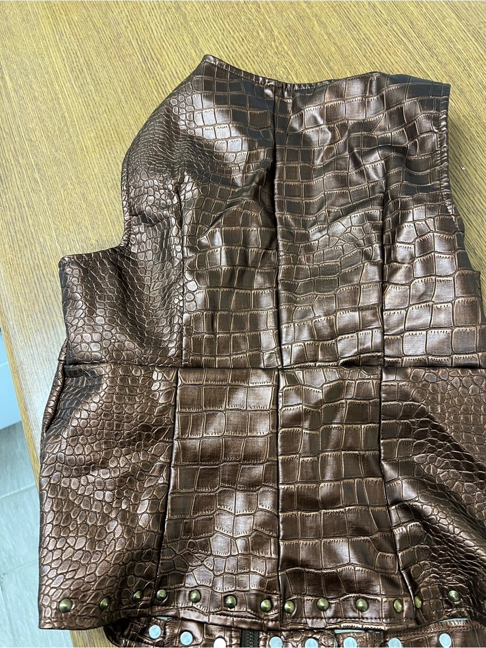 Brown Faux Croc Leather Sleeveless top women